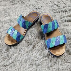 Dansko Sandals Womens 38 Slides Two Straps Wedge Slip On 2208715419 Blue Leather